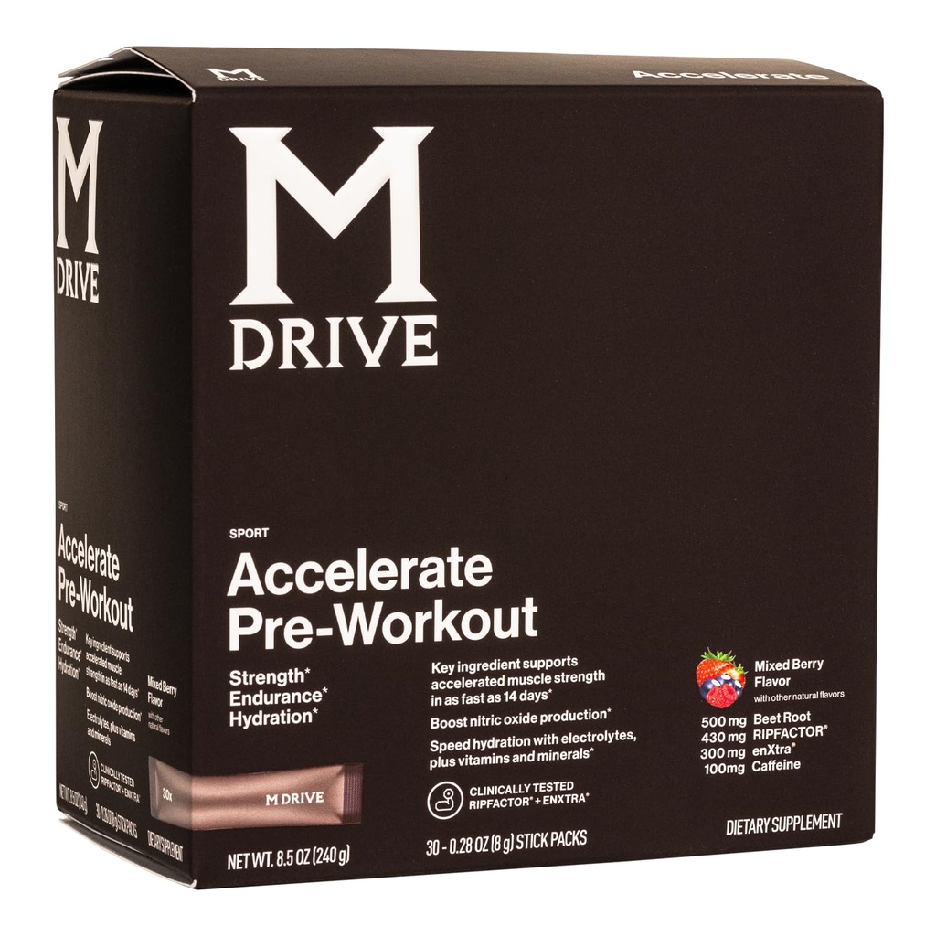 Mdrive Zrychlit pre- Workout prášek, Single Serving Packets, Smíšené Berry, 30 Počet (Stimulant, Smíšené Berry)