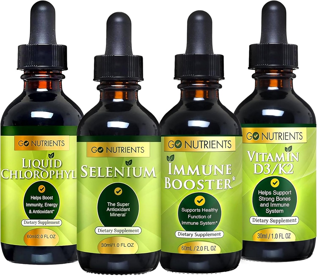 Přejít Nutrients Cold & Imunitary Bundle - Selen, Vitamin D3 / K2, imunitní booster, tekutý chlorofyl - Výkonná podpora imunitního systému, Posílit tělo obrany, jádro a vitalita, Respirace