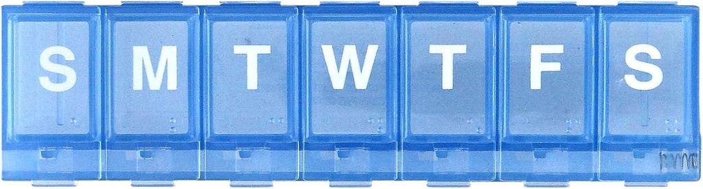 EZY DOSE Weekly (7- Day) Planner pilulky, Medicine Case, Vitamin Organizer Box, Malé Locking Compartments to Secure Prescription Medication and Prevent Accidental Liling, Blue