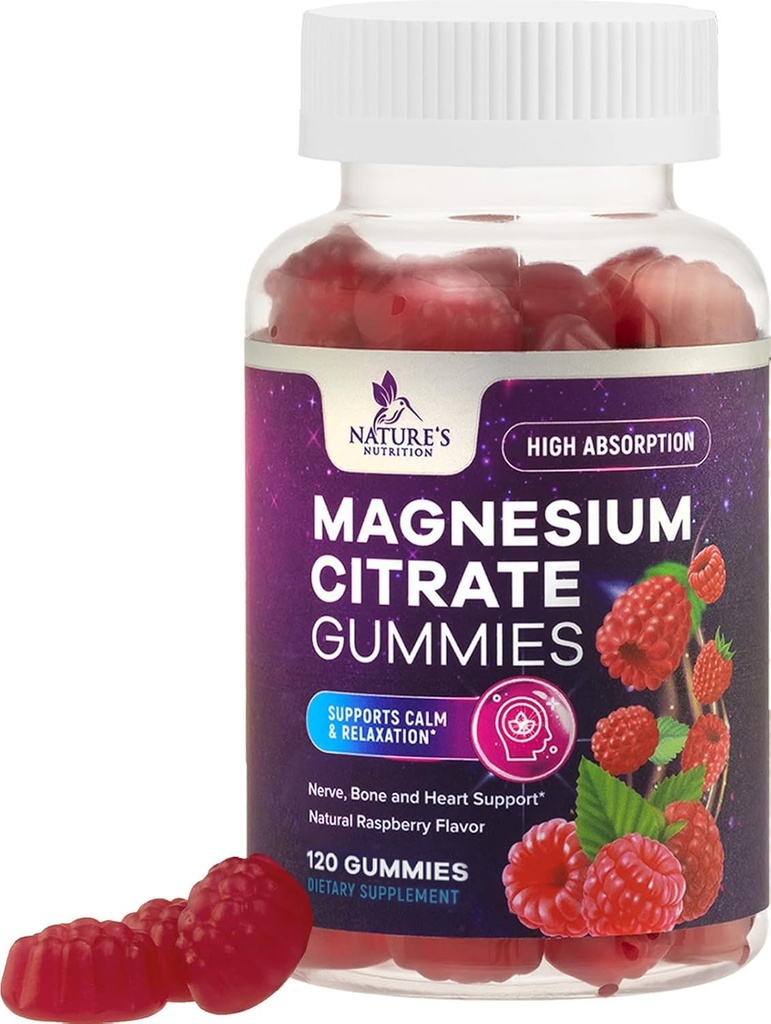 Magnesium Citrátové gumové doplňky - Vysoká absorpce, Vegan Magnesium Gummy Dodatek pro dospělé a děti, Magnesio Citrátové gumové doplňky pro svalovou, nervovou, kostní a srdeční podporu - 120 Gumy