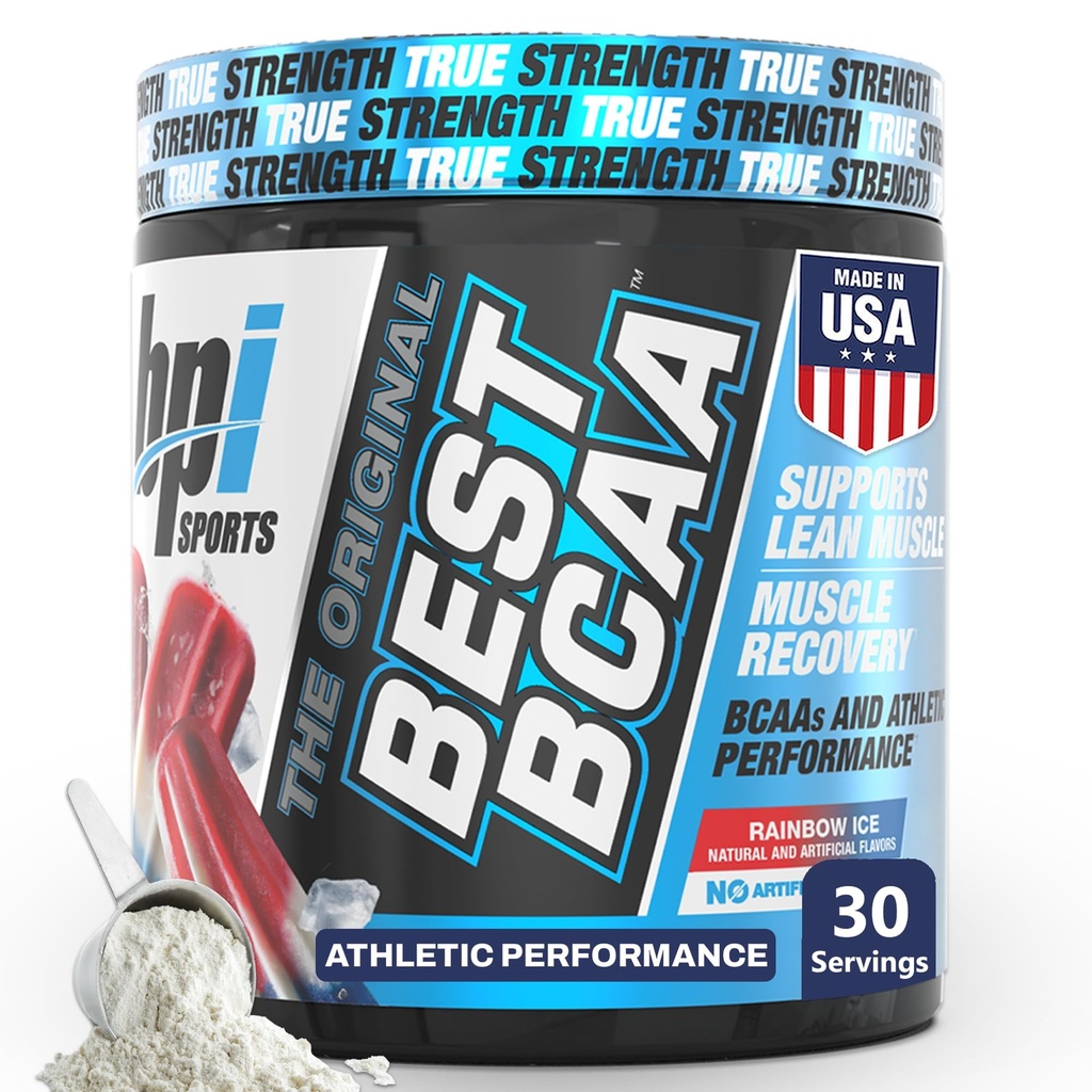 BPI Sports Best BCAA Powder - Muscle Recovery Support - Branched Chain Amino Acids PHAR124; Building Blocks of Protein and Muscle - Post Workout Recovery - Hydration - Rainbow Ice, 30 Servings
