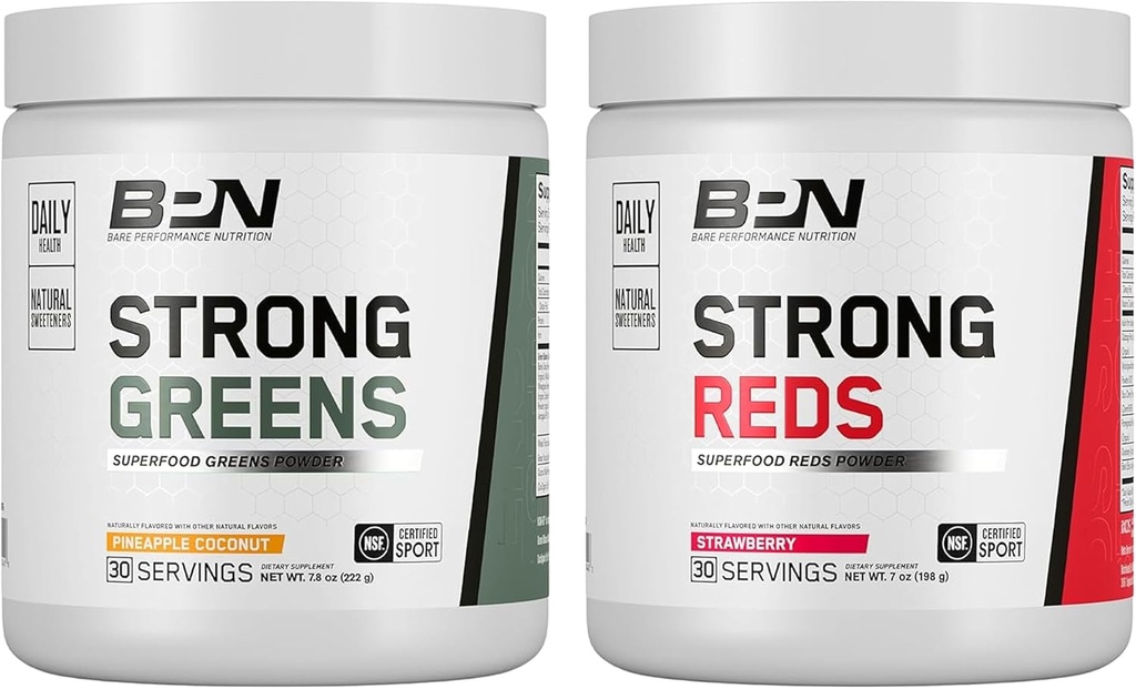 BARE VÝKONNOST VÝPOČET BPN Silné zelené (ananasový kokos) a červené (jahody) Superfood Bundle