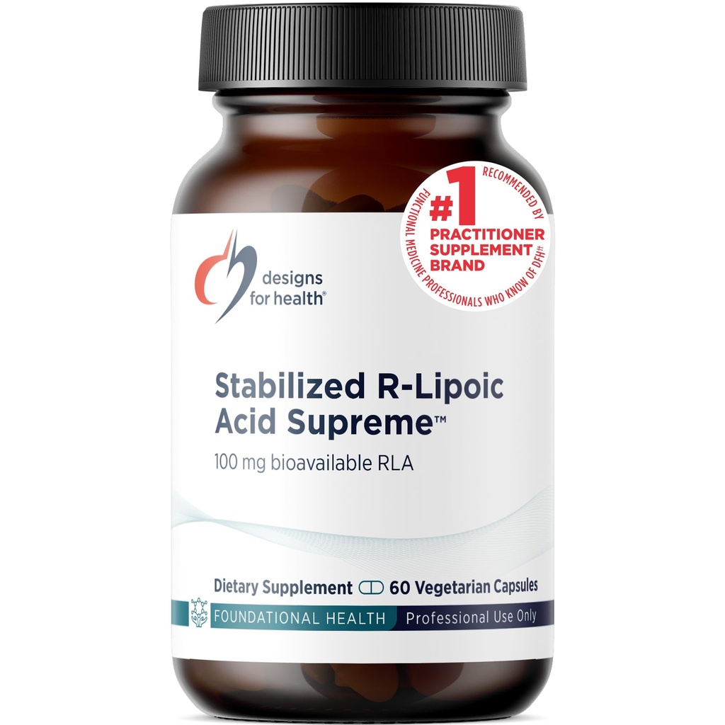 Designs for Health Stabilized R-Lipoic Acid Supreme - 100mg RLA Supplement with Taurine - Non-GMO, Gluten Free (60 Capsules)