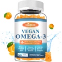Omega33 Gummies Potentní Řasy Omega Zdroj, Zvyšování mozku, Oko a imunitní funkce, s DHA a EPA Vegan & Sugar Free, Orange Flavor, 60 Počet