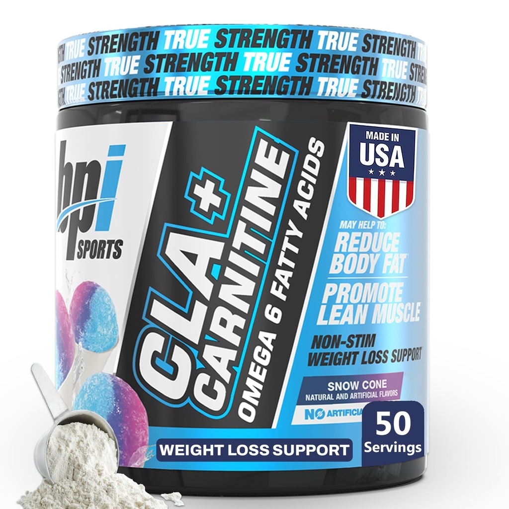 BPI Sports CLA + karnitin - konjugovaná kyselina linoleová - váhový úbytek Formule - Metabolismus, Výkon, Lean Muscle - Kofein Free - Pro muže a ženy - Sněhurka - 50 porcí - 12.34 oz.