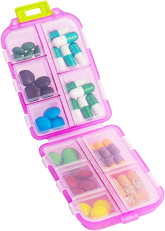 Travel Pill Organizátor, Moisture Proof Denní medicína Dipenser Box, Malý týden Vitamin Pouzdro pro dodatek, Rybí olej, Léky, Kapesní lékárna Roztomilý Kapsle Kontejner 10 Kompartmenty, Růžová