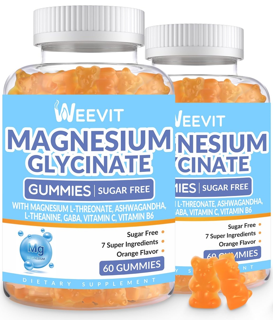 Sugar- bez hořčíku Glycinátové gumy s L- Threonátem, hořčík doplňky pro ženy a muže s Ashwagandha, L- Theanine, GABA, Vitamin C, B6