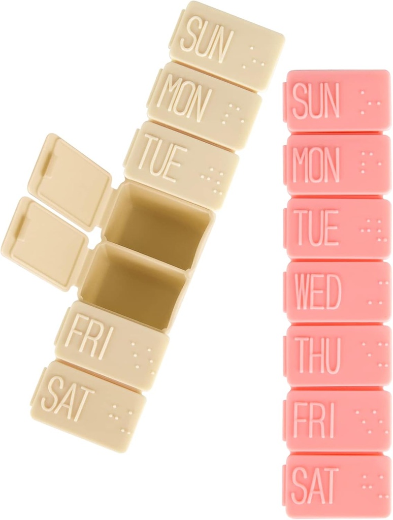 2Pack týdenní Pill Organizátor, 7 dní Pill Případy Cestování Denní Pill Box Medicine Organizátor Pill Box 7 Den Pill Organizátor Týden pro rybí olej, Vápník Tablety Doplňky (Pink + Beige)