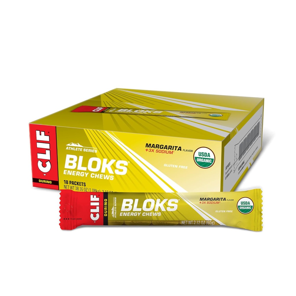 CLIF BLOKS - Margarita Flavor s 3X sodným - energetickým žvýkáním - Non- GMO - Plant based - Fast Fuel for Cycling and running - Quick Carborates and Electrolytes - 2.12 oz. (18 Count)