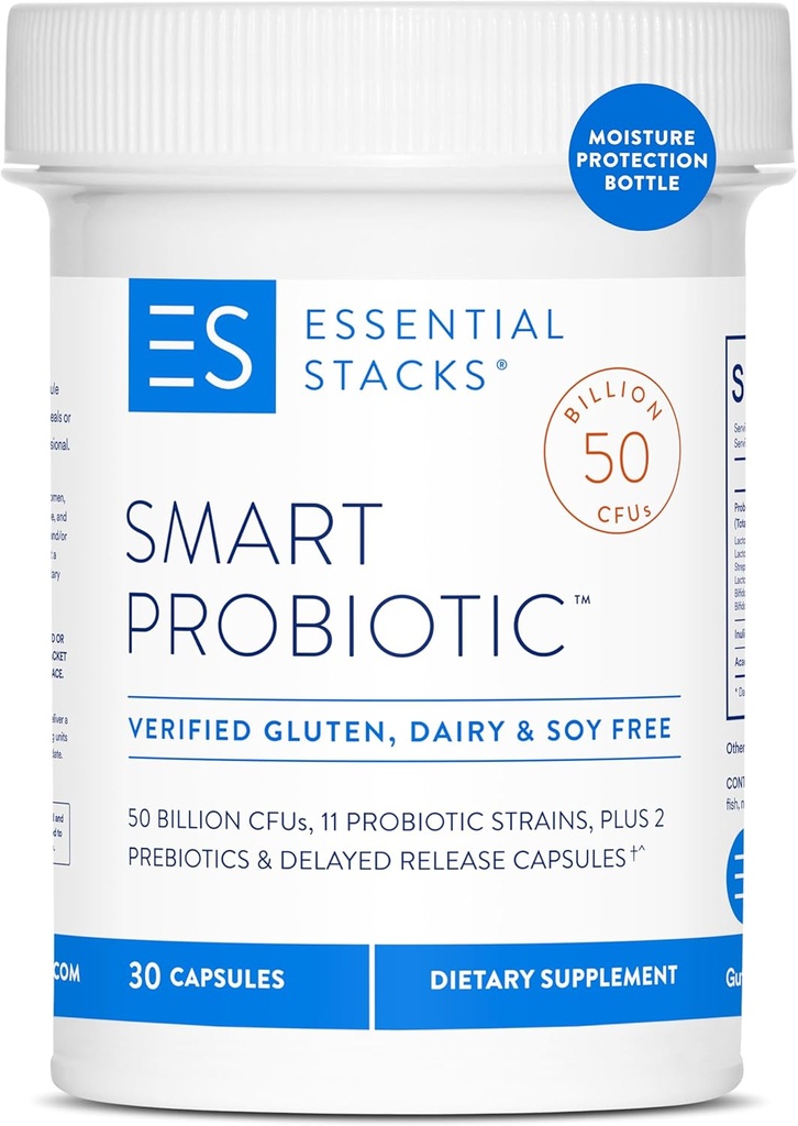 Základní zásobníky Smart Probiotic - 50 miliard CFU, 11 Probiotických zákrutů, 2 Prebiotika, opožděné uvolňování Kapsle - A Daily Probiotic Prebiotic Pro ženy a muže (30 Kapsle)