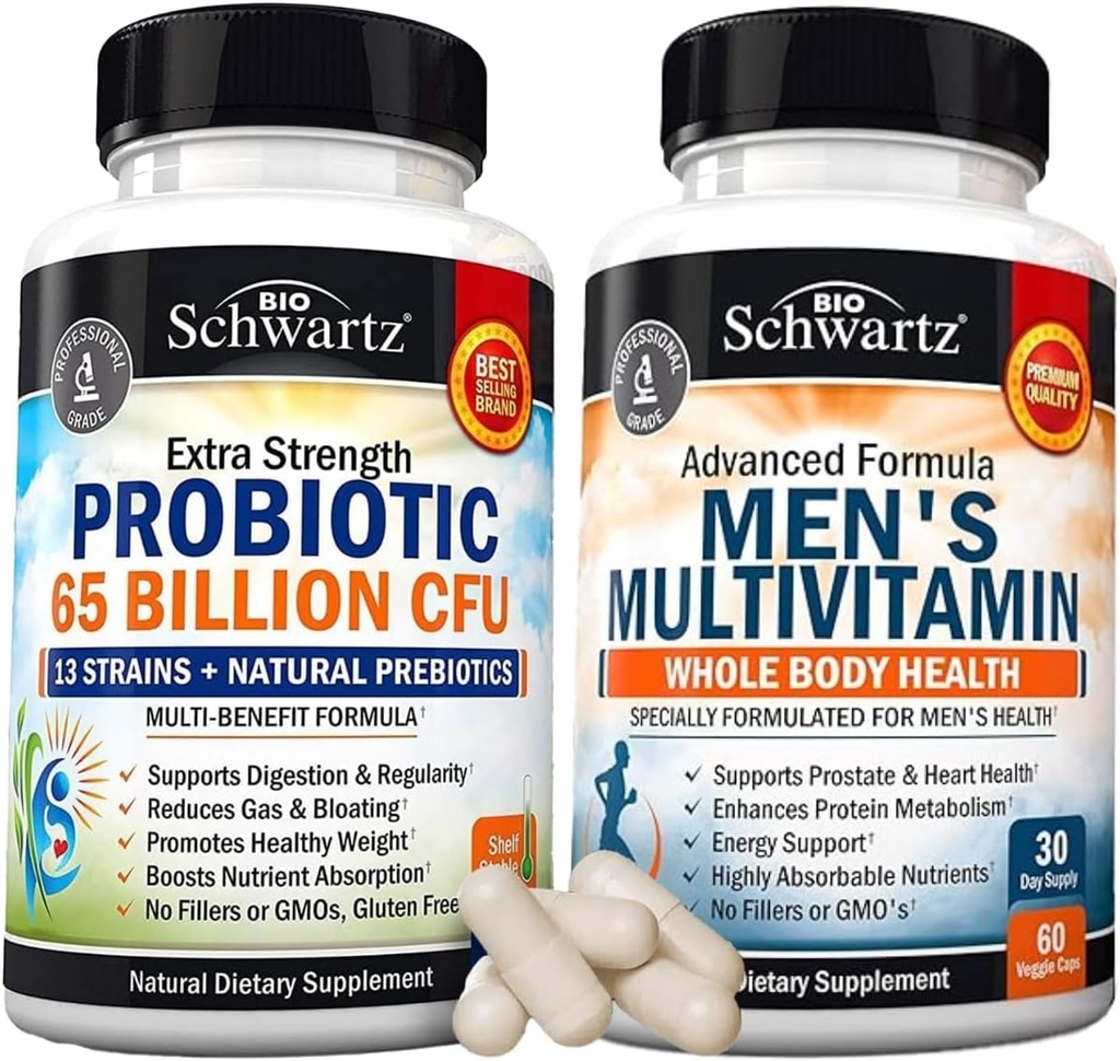 Advanced Daily Men 's Multivitamin s vitaminem C A B D3 E a zinkem (1 měsíční dodávka) Plus 65 miliard CFU Daily Probiotic Supplement (1 měsíční dodávka)