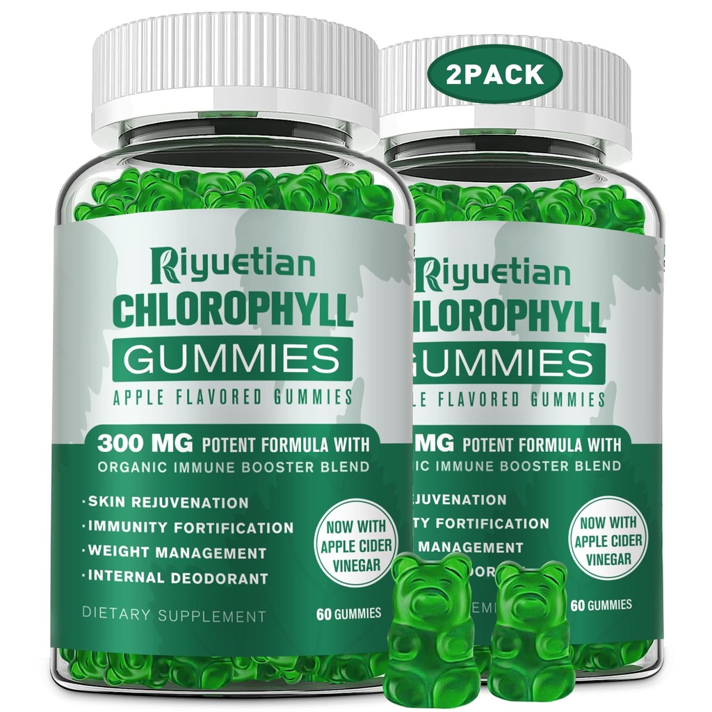 Sugar Free Chlorofyl Gummies - s nefiltrovaným ACV & Vitamin C CB12 - Energy Boost, Imunity & Digestion Support, Natural Deodorant, Péče o pleť - Vegan, Non- GMO - 120 Gummies