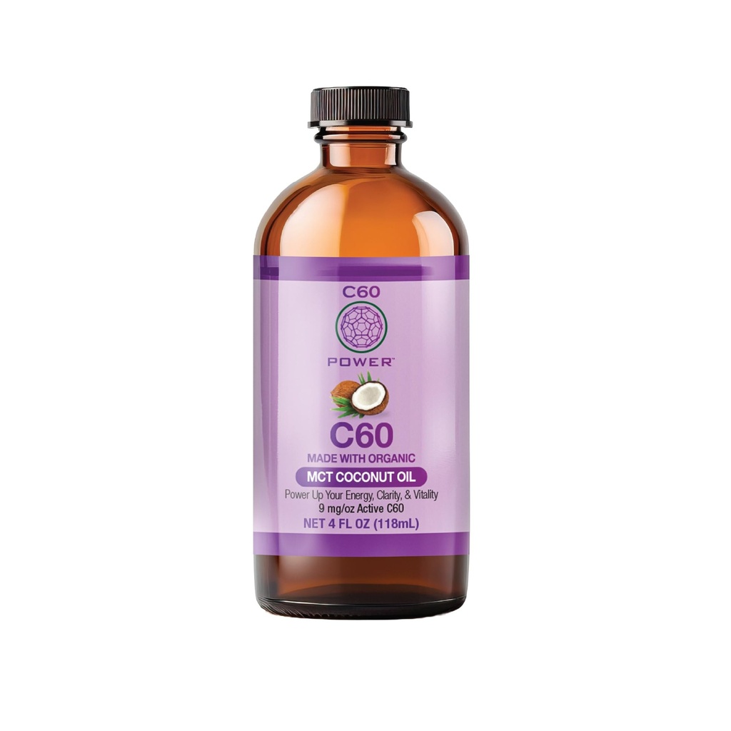 C60 Power C60 in Organic MCT Coconut Oil - Natural Wellness Support for Men & Women, 99.99% Pure Carbon Fullerees, Promotes Energy, Mental Clarity, & Stamina - 4 fl oz Bottle