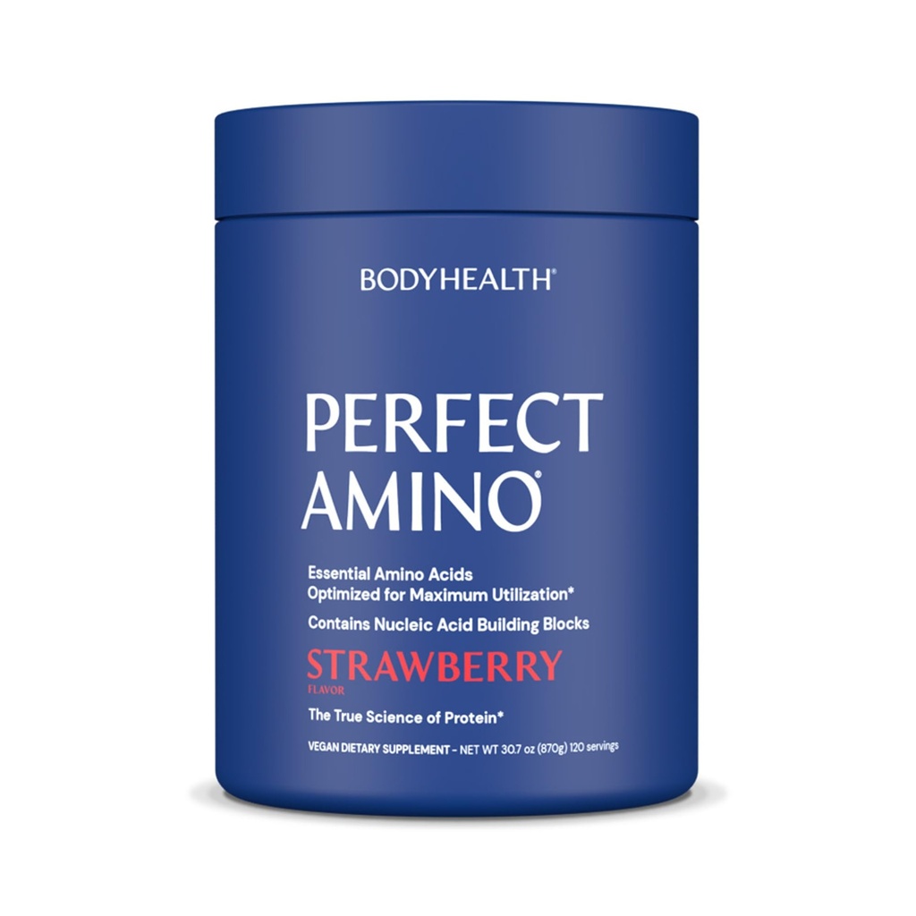 BodyHealth PerfectAmino Powder - BCAA and EAA Powder for Pre and Post Workout - Amino Acid Energy Drink for men and women to Support Lean Muscle and Recovery - Jahoda - 120 Servings