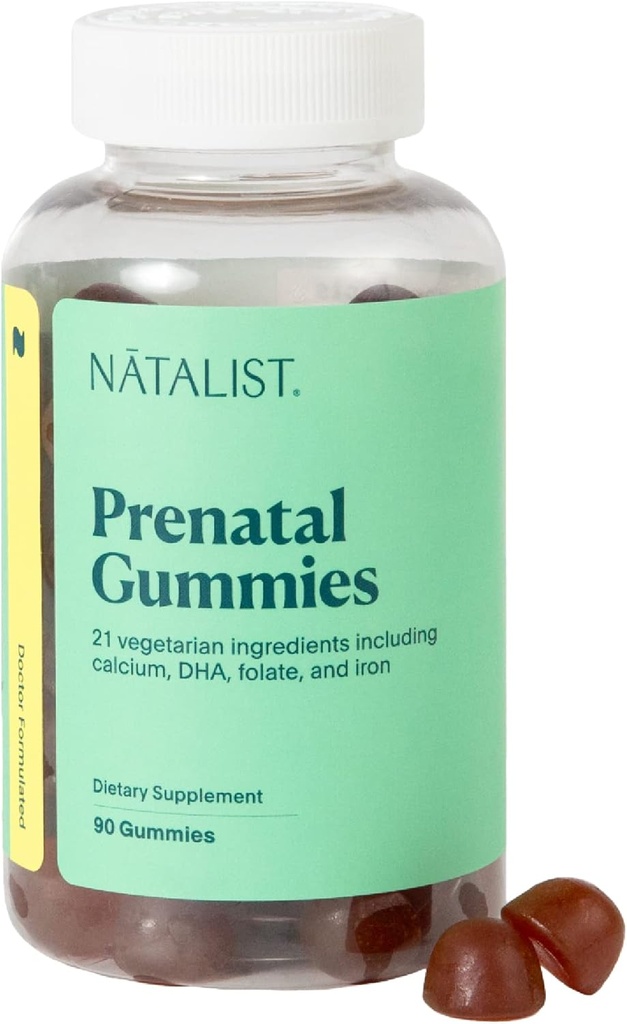 NATALIST Prenatální gumy pro její denní precepci a těhotenskou formuli Dámské multivitaminy + DHA Omega33 z řas - Smíšené Berry, Vegetariánské, Gluten- Free, Non- GMO - 90 Počet