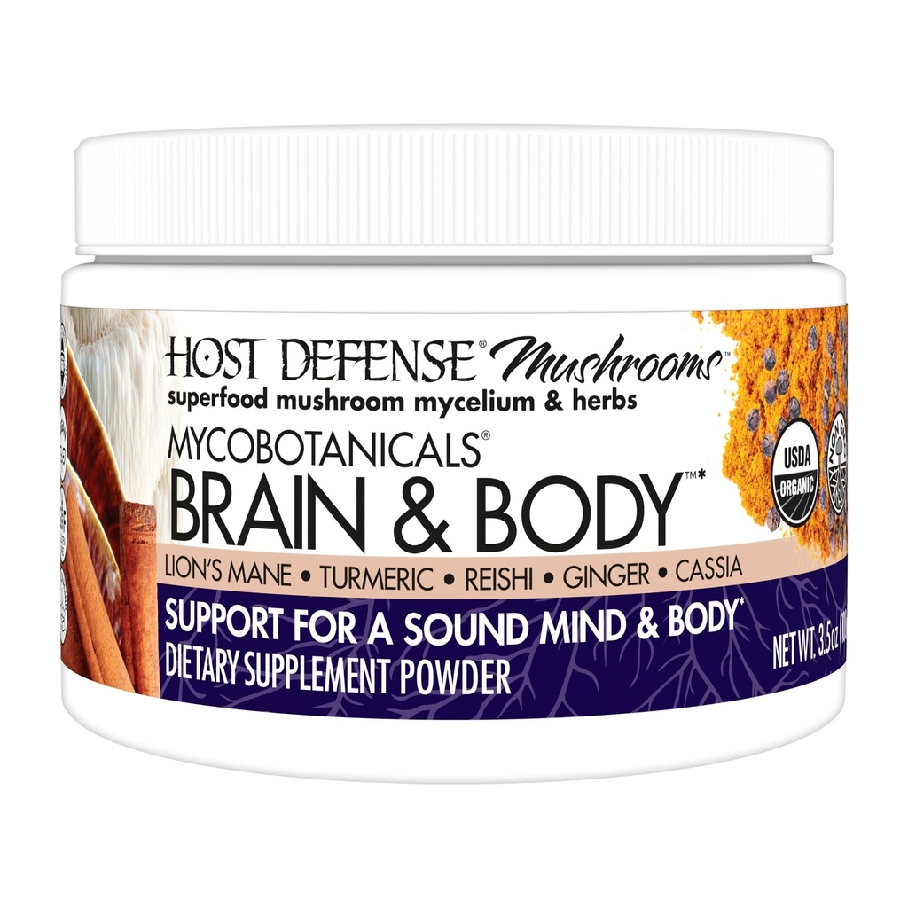 Hostitelská obrana MycoBotanicals Brain & Body * Powder - Divestial & Imunitary Supplement with Lion 's Mane & Reishi Mushroom - Brain Supplementary to Supplementary Memory & Focus - 3.5 oz (33 Služeb) *