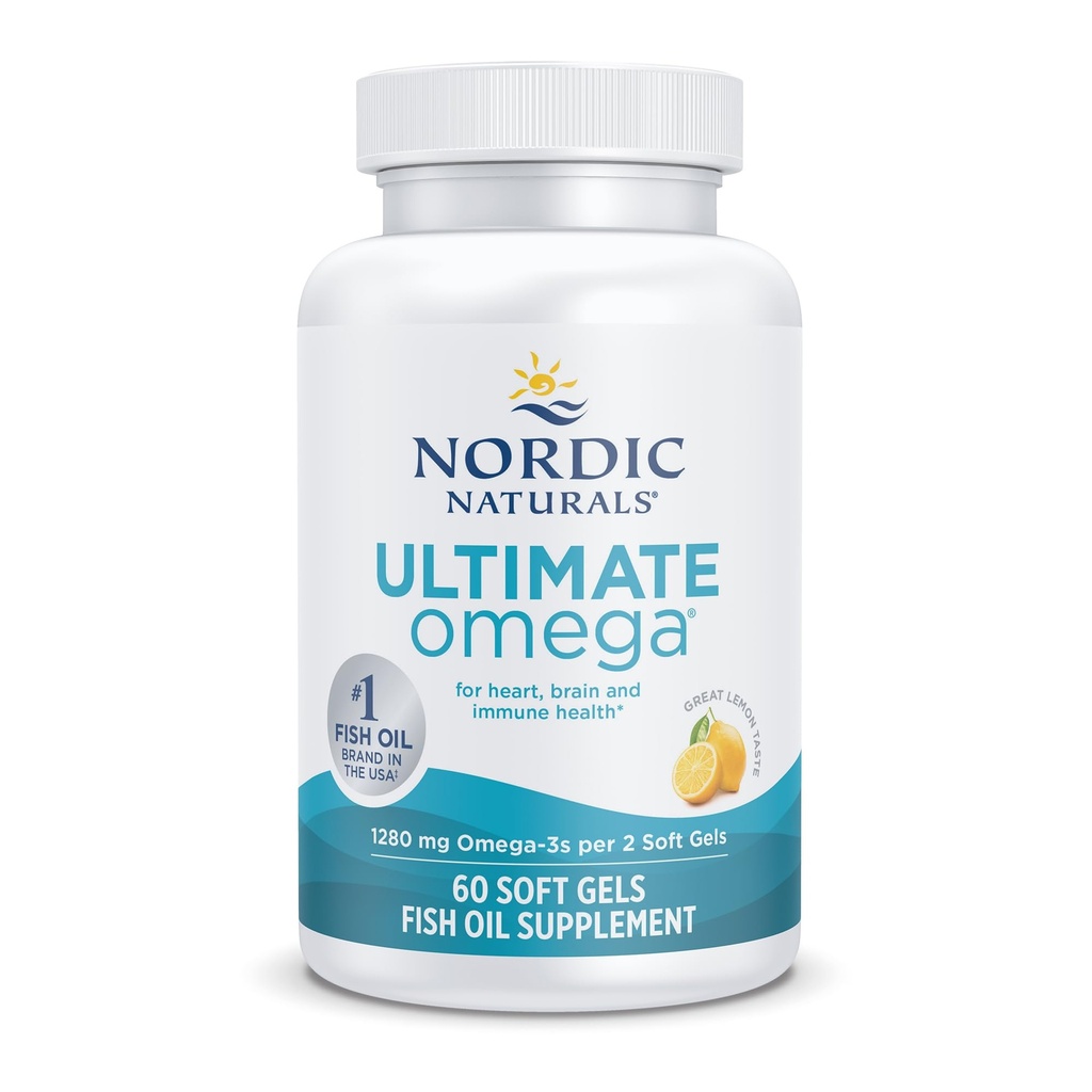 Nordic Naturals Ultimate Omega, Lemon Flavor - 60 Soft Gels - 1280 mg Omega33 - High- potency Fish Oil Supplement with EPA & DHA - Promotes Brain & Heart Health - Non- GMO - 30 Servings