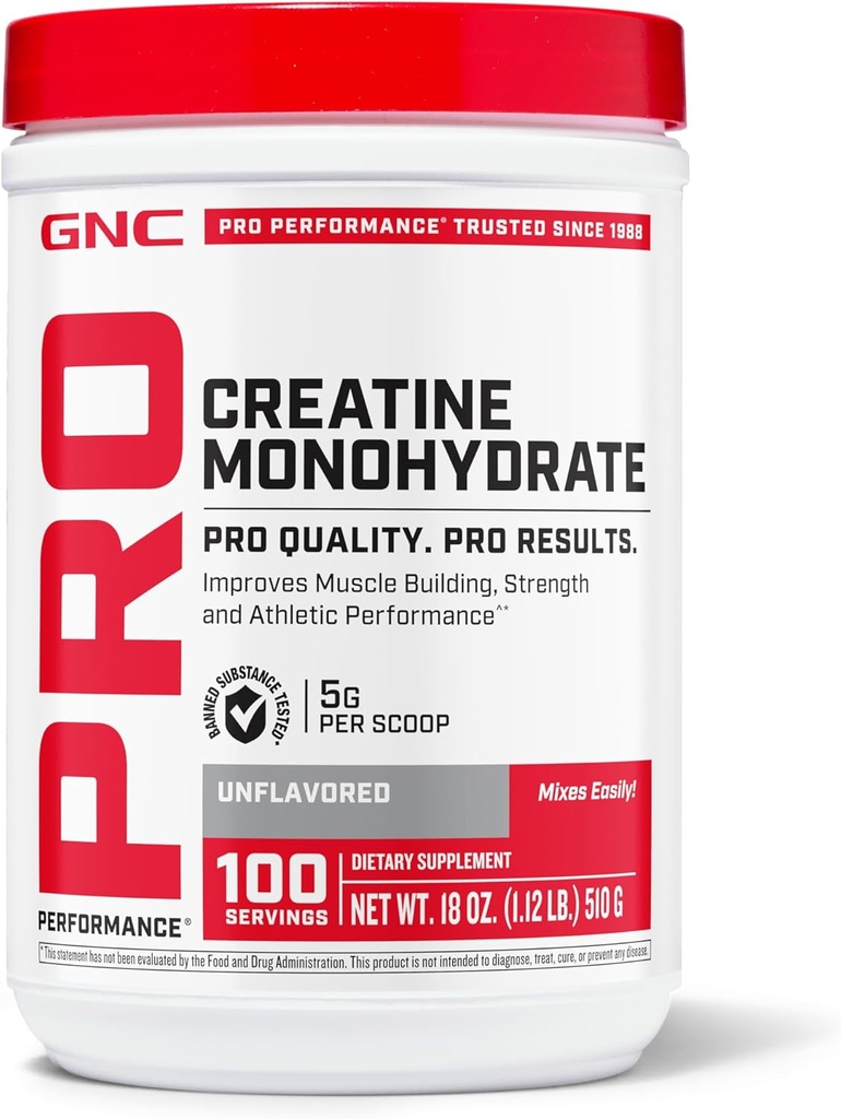 GNC Pro Performance Creatine Monohydrát Prášek pro ženy a muže, 5g Creatine Per Serving, Muscle Building, Energy Production, Vytrvalost, Výkon, 100 Služeb