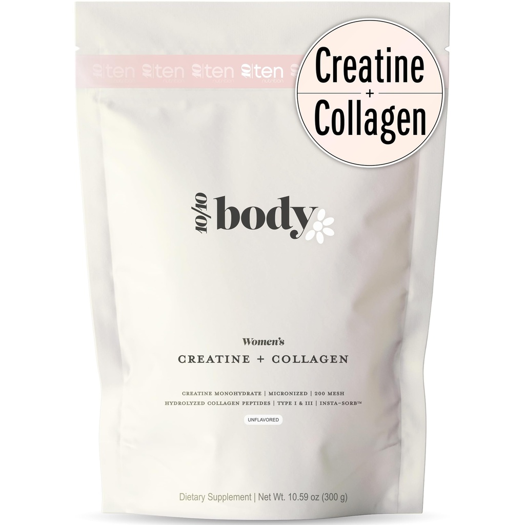 Nový - Creatine + Collagen pro ženy - Podporuje růst a vývoj svalové hmoty, zisk, energie a zotavení - 5g Creatine Monohydrát Plus 5000mg Collagen Peptides Combo - Neochucené, 30 Služeb