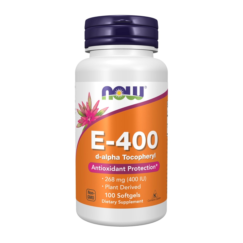 Nyní doplňky, Vitamin E- 400 IU, D- Alpha Tocoferyl, Antioxidant Protection, Softgels, 100 Počet (balení po 1)