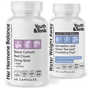 Mládež & Tonic PMS & Menopauza Bloating Relief Duo - Podpora Pufness, Hormonální rovnováha a zadržování tekutin - Její Hormon Balance + vodní váha pryč přírodní Byliny pro ženy, 90 Kapsle