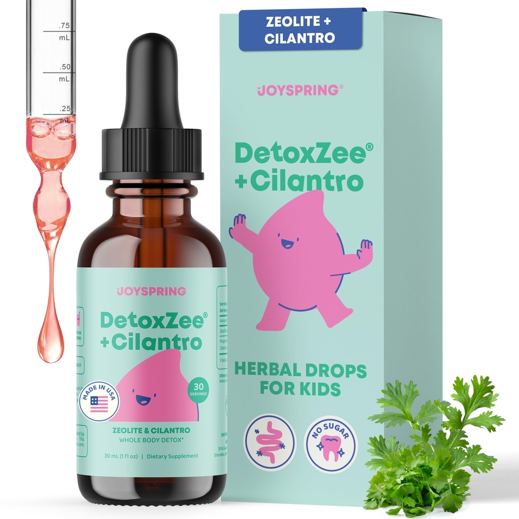 JoySpring DetoxZee Cilantro Kapky pro děti - Přírodní Detox Podpora se Zeolite & Cilantro Extract - Gentle Whole-Body Cleanse for Children & Toddlers - Kid- Friendly Liquid Detox, 30 Servings