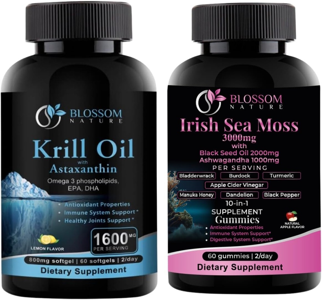 Antarktida Krill Oil 1600mg s Astaxanthin 2mg a Irish Sea Moss Gummies 3000mg s Black Seed Oil a Ashwagandha 2000mg