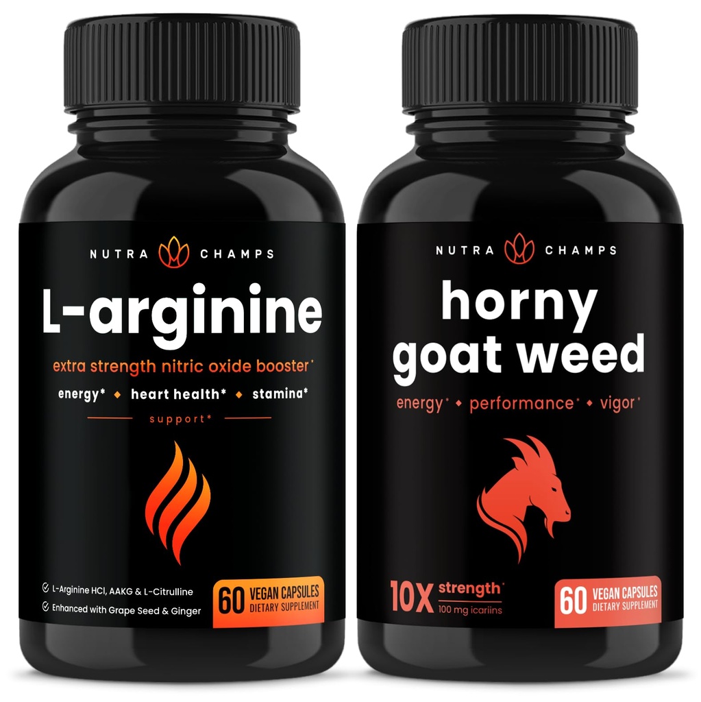 NutraChamps L- Arginin Kapsle a Nadržené kozy Kapsle 2 Balení Bundle
