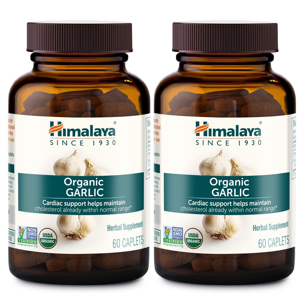 Himalaya Organic Garlic, Pro metabolismus lipidů a imunitní podpora, 1 400 mg, 60 kapslí, 1 měsíční zásoba, 2 balení
