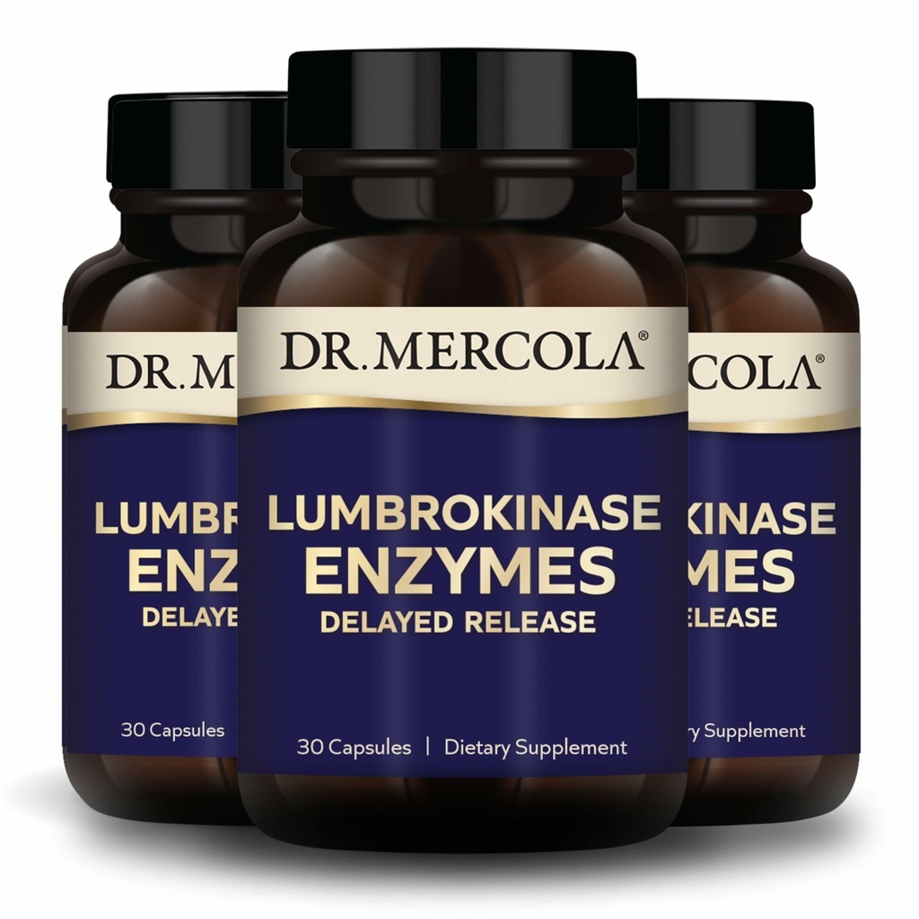 Dr. Mercola Lumbrokináza Enzymy - Zpožděné uvolňování Formule - Dietní dodatek pro kardiovaskulární a energetickou podporu - Non- GMO, Gluten- Free & Soy-Free - 30 Kapsle (30 Služeb), 3 Pack