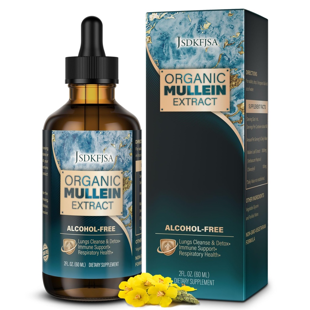 Mullein Drops for Lungs, Support Lung Cleanse / Detox & Respirační funkce pro zdravé dýchání - Mullein Leaf Extract for Lungs-2 fl.oz