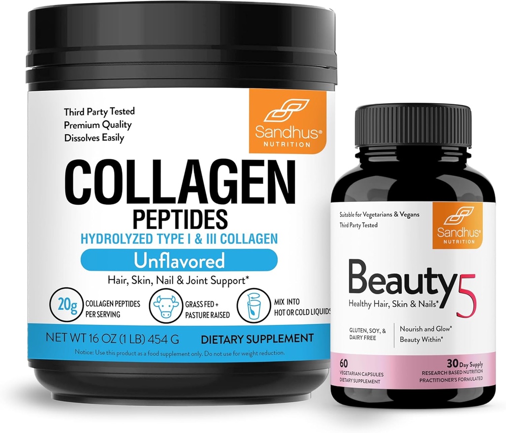 Sandhu Grass- Fed Kolagen Peptides Powder & Beauty 5 Kapsle 124; Kožní doplňky 124; Promotes kůže, vlasy, nehty zdraví