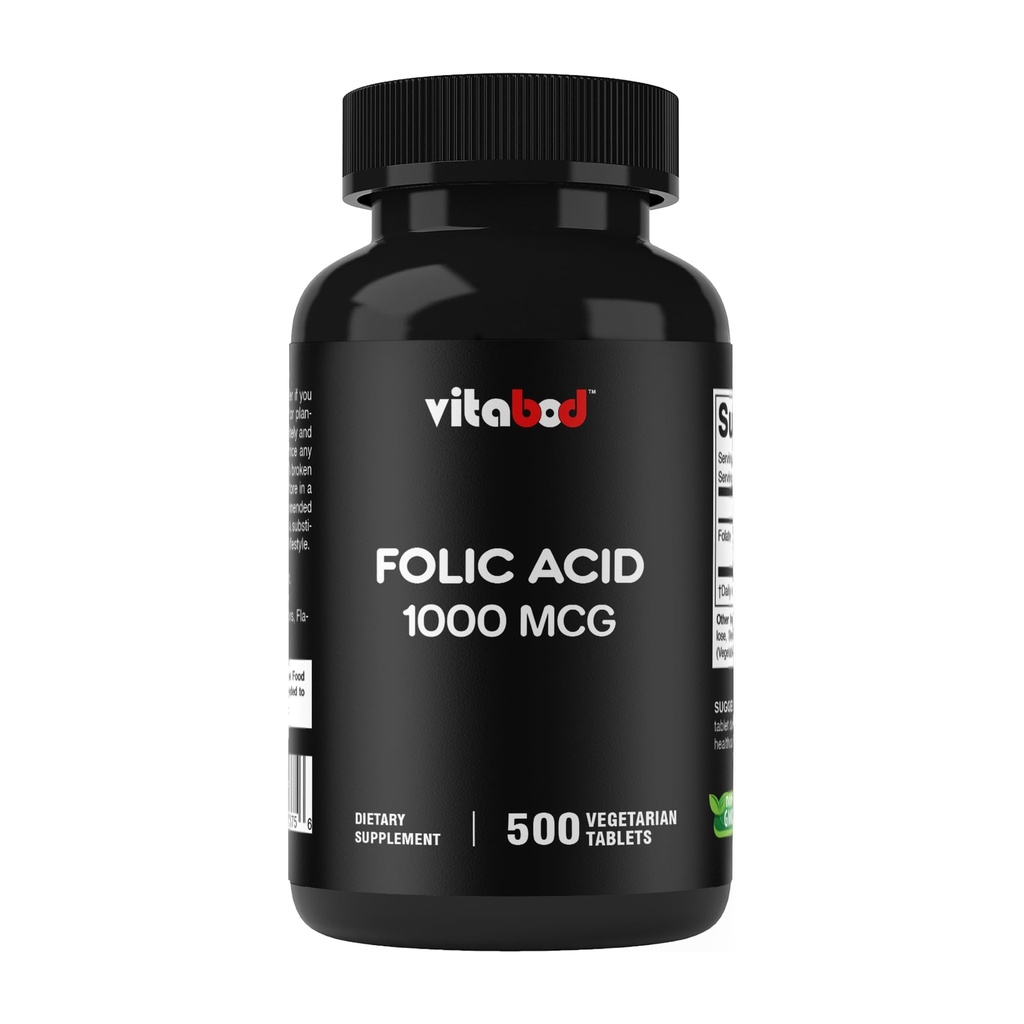 Kyselina listová 1 mg (1000 mcg) (vitamin B9) - 500 Vegetariánských tablet - esenciální prenatální a poporodní vitamin
