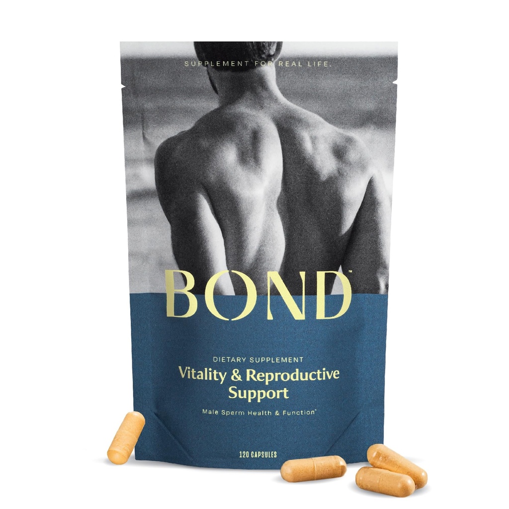 BOND Vitality - All- in- Jeden muž doplněk plodnosti - Koncepce pro něj, Plodnost doplňky pro muže, Muž Wellness Dodatek - CoQ10, Vitamíny B12, C, D, & E, Catalase, Selen - 120 Kapsle