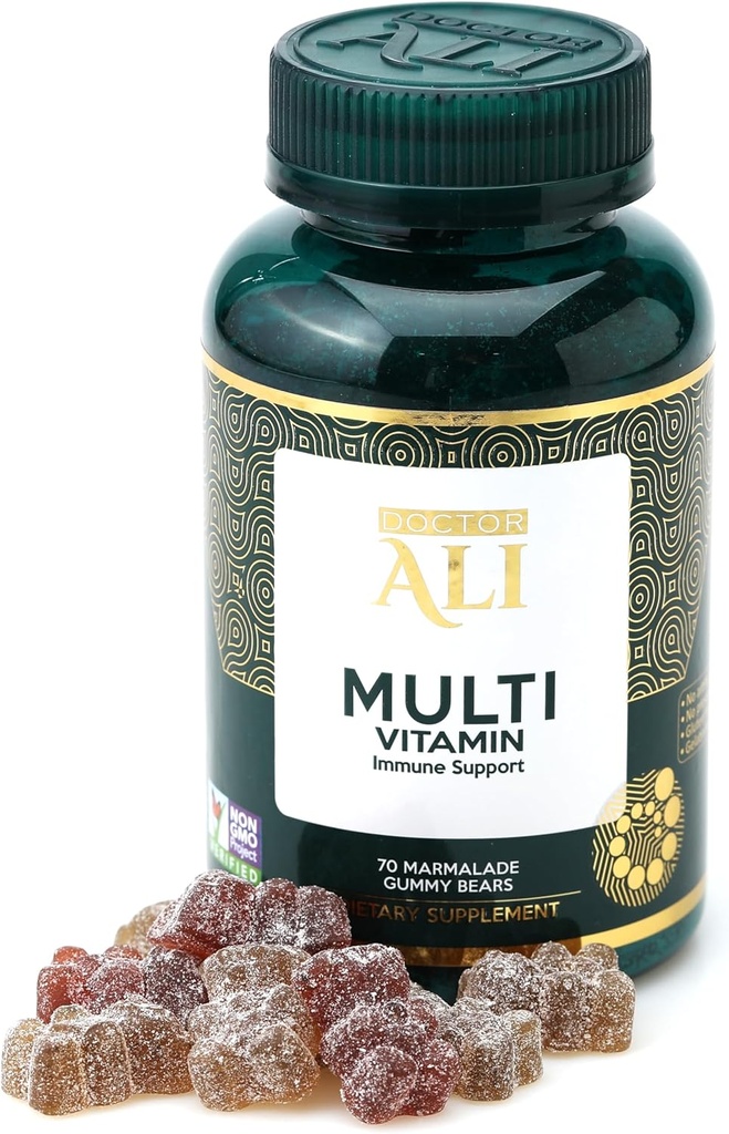 Doctor ALI Natural Multivitamin Gummies PHAR124; Organic Daily Gummies with Vitamin A, C, & Essential Nudents PHARMAD 124; Imunitation Support, Digestion, Brain & Vision Health PHARMAL 124; Gluten- Free Grenatin- Free GARMAR 124; 70 Count