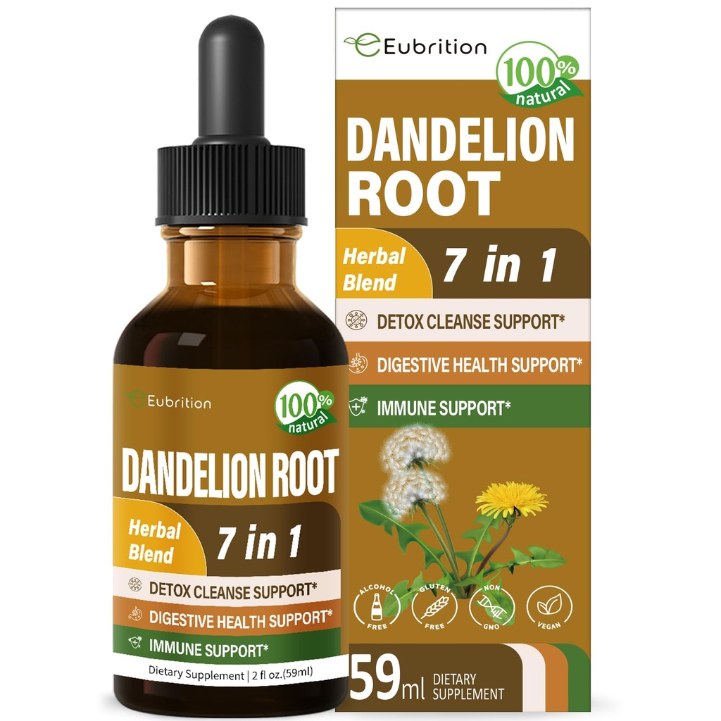 Dandelion Root Extract Drops, Diente de Leon Organico Hierba, Dandelion dodatek Formule w / Mléko Thistle Turmeric pro Detox Cleanse, Digestion & Imunitation Support, Alcohol- Free Tinkture. 2oz