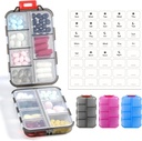 3 Pack 14 GRIDS Travel Pill Pořadatel Box s etiketami - Cestovní medicína Kit - Pocket Daily Pharmacy Container - Travel Medication Holder Disperser for Fish Oil vitamin Supplement Storage - Clear