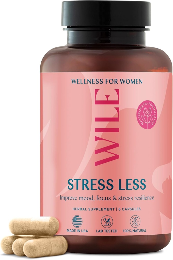 WILE Menopauza & Perimenopauza Doplňky pro ženy s Ashwagandha - Stresová úleva s Black Cohosh - Premenopauzální podpora pro lepší náladu, spánek, Hormon Balance - Vegan, 30 Služeb