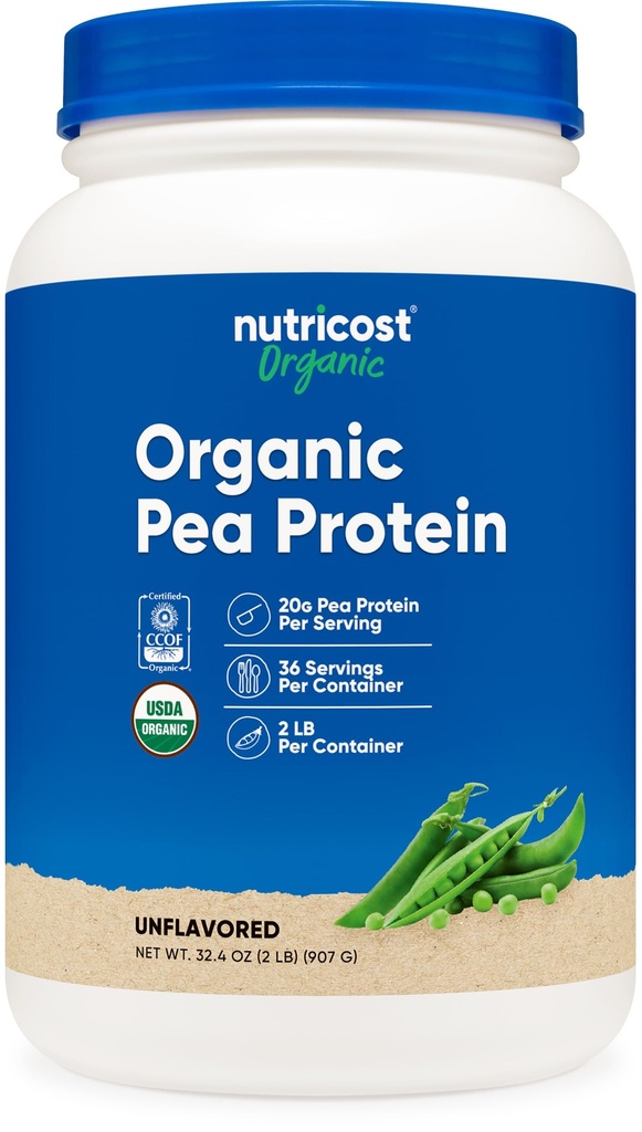 Nutricost Organic Pea Protein Isolate Powder (2LBS) - Neochucený, Certified USDA Organic, Protein from Rostliny, Vegetarian Friendly, Gluten Free, Non- GMO