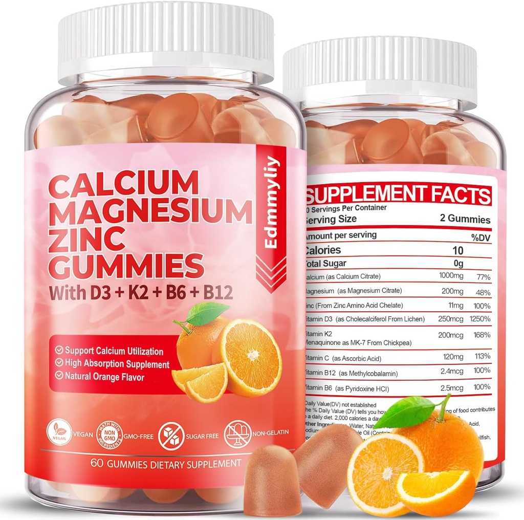 Cukr bez vápníku Magnesium zink doplněk gumy s vitaminem D3 & B12 pro ženy a muže vysoké absorpce vápníku hořčík doplněk pro imunitní podporu (120 Counts)