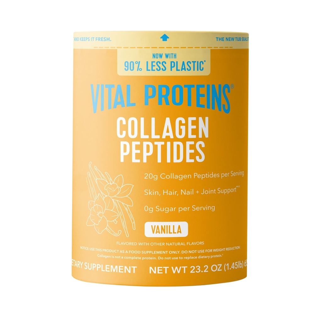 Vitální proteiny Kolagen Peptides Powder - Tráva Fed Kolagen Peptidy pro vlasy, hřebík, kůže, kosti a společné zdraví, Vanilla, 23.2 Ounces