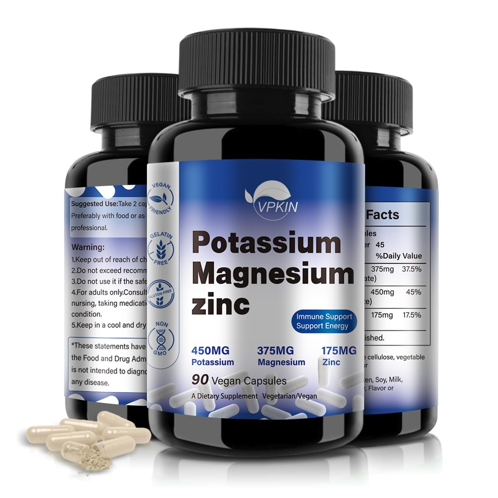 Draslík Magnesium dodatek 1000mg, vysoká absorpce Magnesium Zinum Aspartát draselný (90 Kapsle)