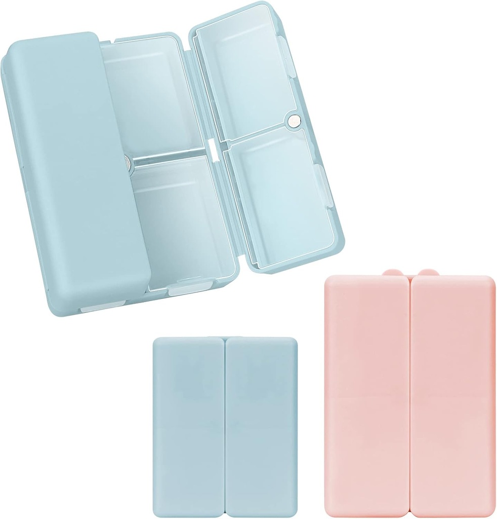 FREY 2 Pcs Daily Pill Organizer, 7 Compartments Přenosný Pill Pouzdro Cestovní Pill Organizátor, [Skládací Design] Pill Box pro kapsy v kabelce držet vitaminy, Cod Játra olej, doplňky a léky-Navy + Růžová