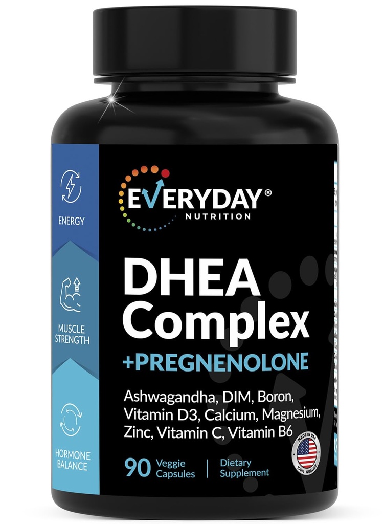 DHEA Mikronizovaný 200mg Komplex s těhotenolone 100mg doplněk pro muže a ženy s Ashwagandha, DIM, hořčík, boron, vápník, zinek, vitamin D3, C a B6 Hormon Support - Vyrobeno v USA 90 Kapsle