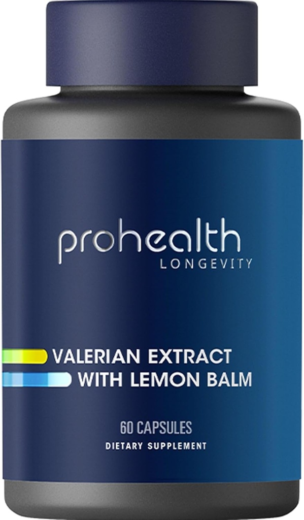 ProHealth Valerian Extract + Lemon Balm (60 kapslí) 160 mg Valerian + 80 mg Lemon Balm Ball 124; Relaxation & Sleep Support Appropriate 124; No Morning Grogginess Appropriate 124; Vegan Cannabi124; Gluten Free Approarance 124; Soy Free