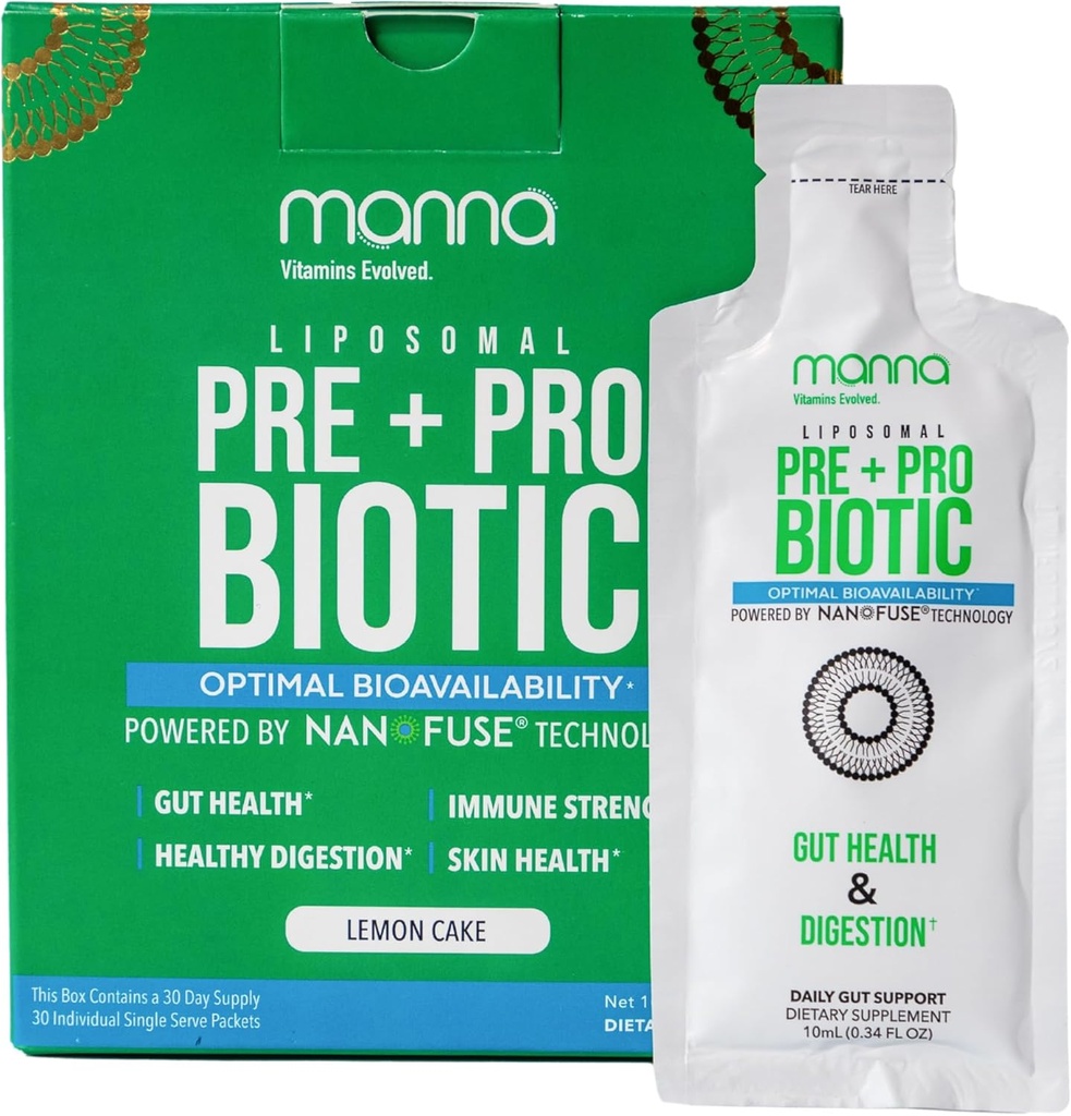 Manna Vitamíny Evolved Liposomální Prebiotic + Probiotické balíčky - 40 Miliardy CFU, 8 Stravovací, Imunitní Podpora - Vysoká Absorpce, Shelf-Stable, Denní dodatek, 30 Single Serves