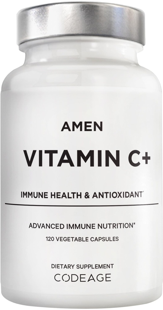 Amen Vitamin C + doplněk se zinkem, bioflavonoidy, Quercetin, Rose HIPS, Elderberry - Vegan, Non- GMO - 2 měsíce Dodávka - 120 Kapsle