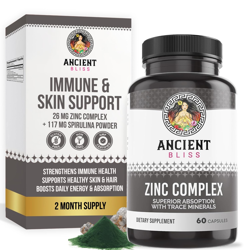 Zinek Komplexní kapsle s vylepšenou absorpcí, Antioxidant & Imunitní Supplement, Zinek dodatek pro muže a ženy podle starověké Bliss (60 Kapsle)