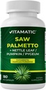 Vitamatic Saw Palmetto Extract pro muže a ženy 180 Veg Kapsle - Made with Pumpkin Seed, Pygeum, Nettle Leaf - Made in The USA - Promotes Health Prostate Function
