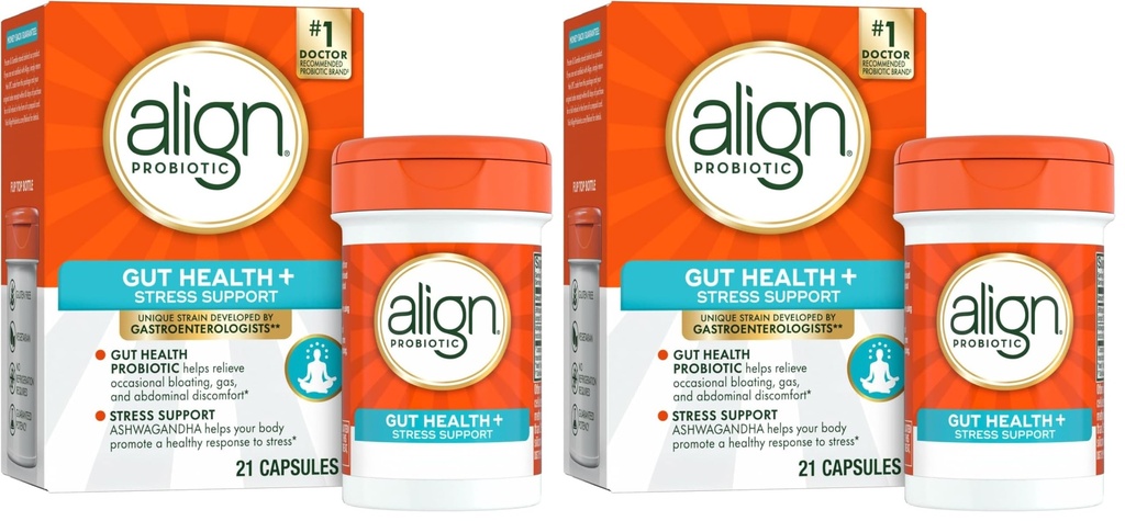 Align Probiotic, Stravovací De- Stres, Probiotic pro ženy a muže s Ashwagandha, Pomáhá se zdravou reakcí na stres, Lepek zdarma, Soy Free, Vegetariánské, 21 Kapsle (Balení 2)